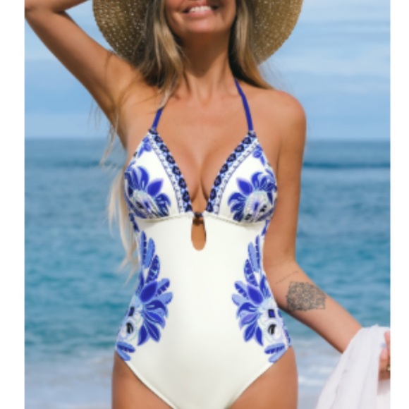 Cupshe Other - NWT Cupshe Blue and White Floral One Piece Swimsuit